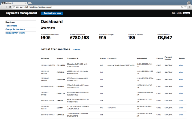 GOV.UK Pay admin interface