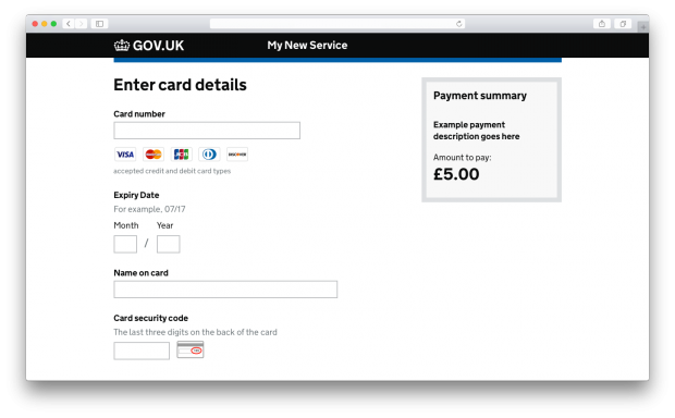 Enter card details page