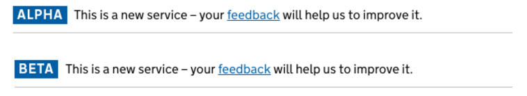 Screenshot of the new alpha and beta banners. Both banners now have a blue background.