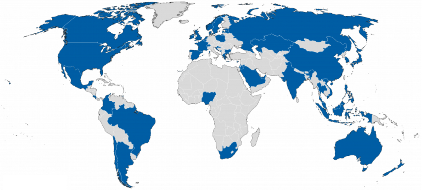 A map showing all the countries that have visited GDS