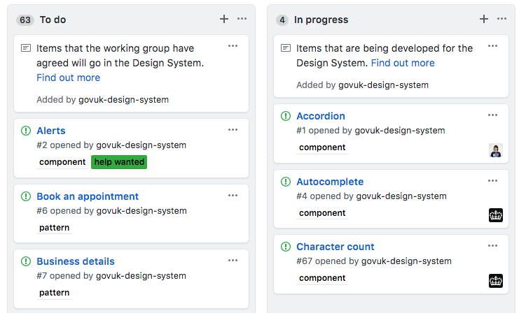 A screenshot showing a 'to do' column and an 'in progress' column