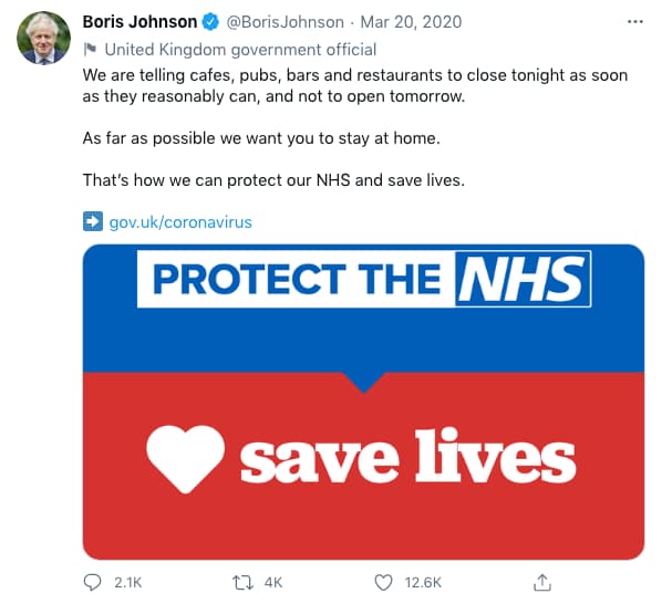 Tweet by BorisJohnson (tweet content below)