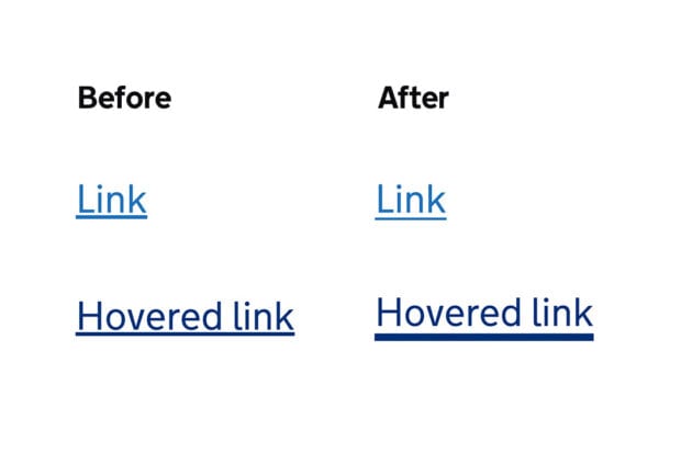 Two columns of text showing the difference in link styles