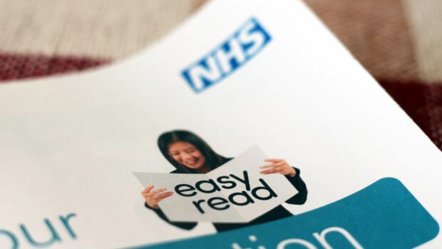 A close-up of an NHS brochure saying ‘easy read’ on its cover