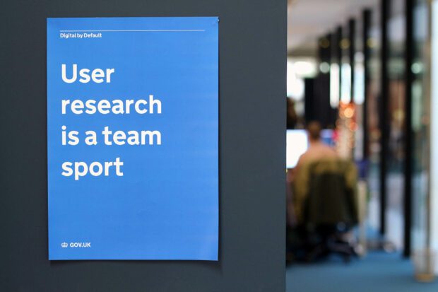 A poster at the GDS office saying ‘User research is a team sport’