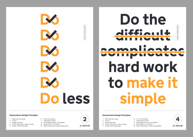 2 Posters of the Government Design Principles - Do the hard work to make it simple, and Do less